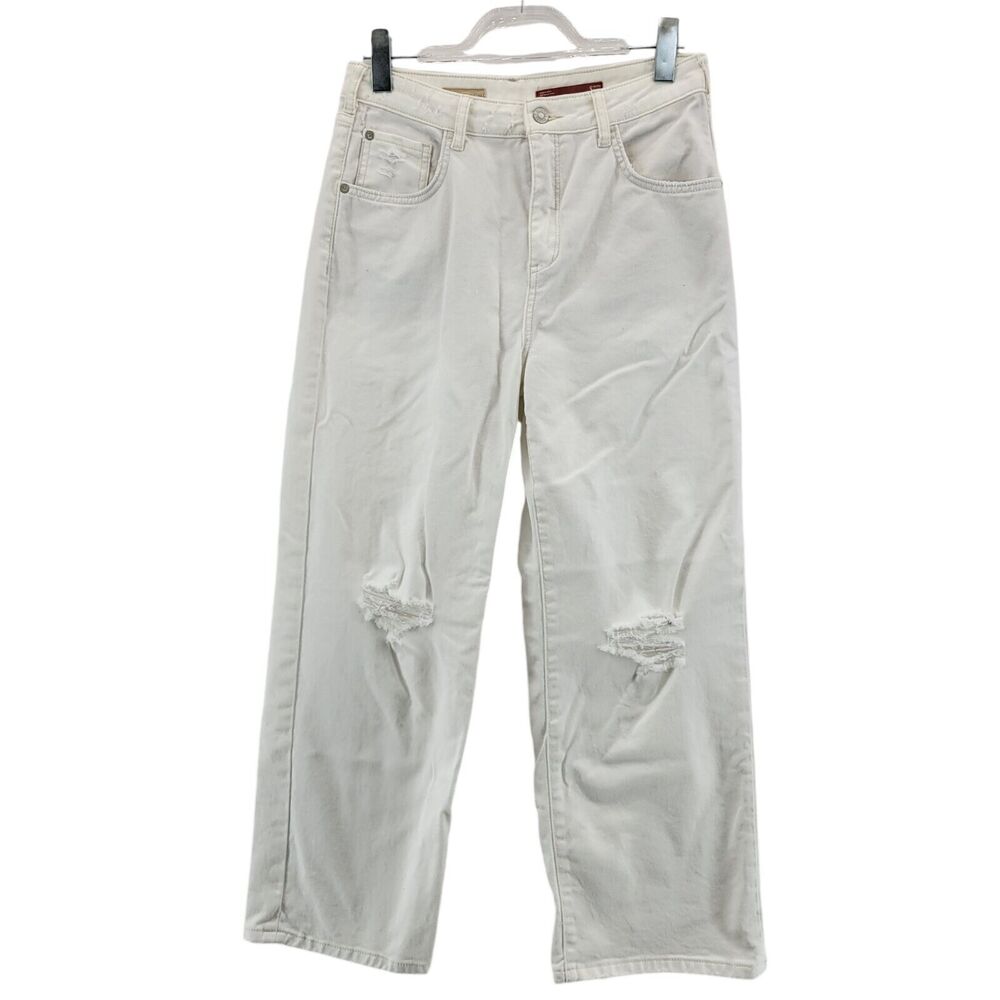 Pilcro Wide Leg Cropped Jeans Women 28 Petite White High Rise Distressed Stretch